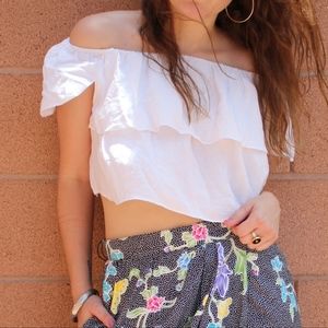 Topshop White Cotton Crop Top